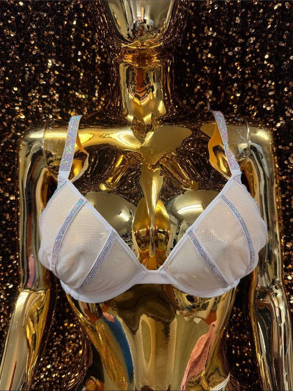 Victoria's Secret White Mesh Bra with Iridescent Sequin Trim